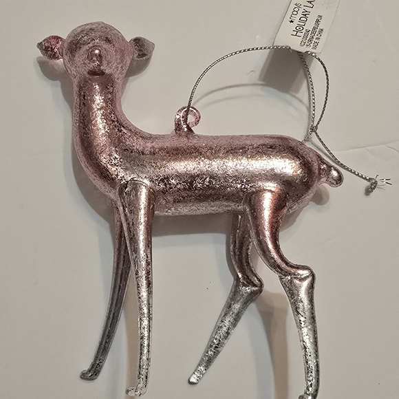 Holiday Lane Sugar Plum Pink Glass Reindeer Ornament 4.25" - Picture 2 of 3